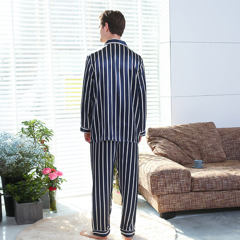 Pyjama à rayures en soie synthétique pour hommes
