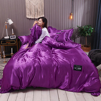 Drap de lit en soie lavée de couleur pure