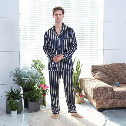 Pyjama à rayures en soie synthétique pour hommes